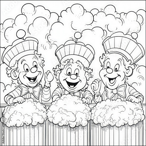 A carnival scene with clown...