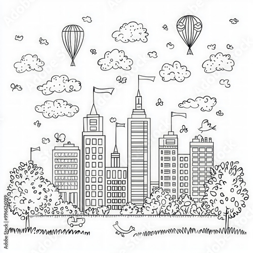 A city skyline with tall bu...