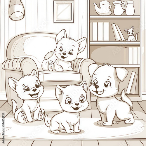 A cozy room with pets playi...