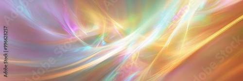 Abstract light streaks, soft pastel colors, diagonal motion blur, ethereal glow, dynamic energy, celestial swirls, iridescent hues, luminous aurora, cosmic rays, dreamy atmosphere, fluid textures, tra