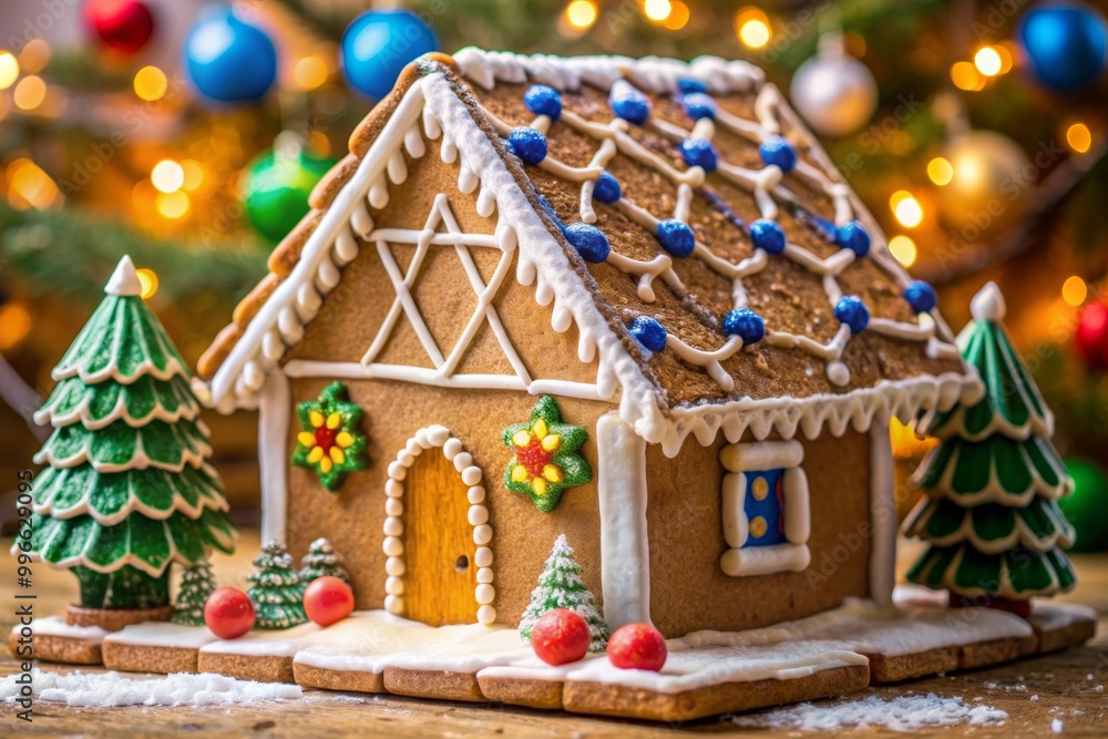 Fototapeta premium Gingerbread house decorated with colorful candies