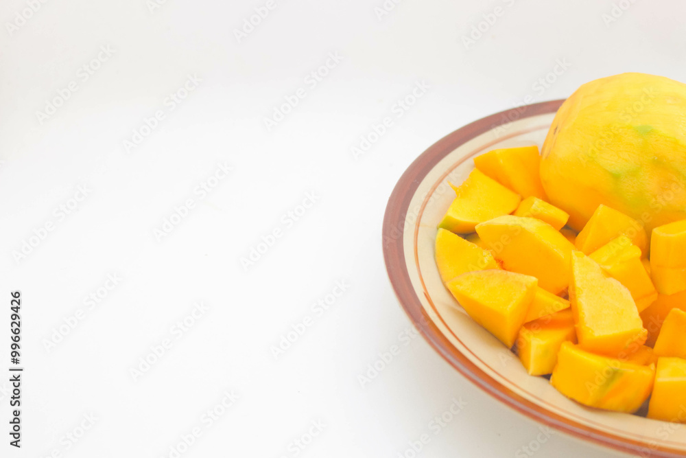 Peeled mango on a white background Peeled mango on a white background