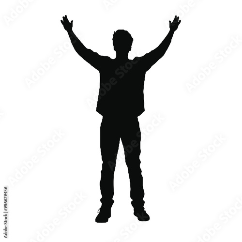 Silhouette of Happy Man in Standing Pose Vector Illustration