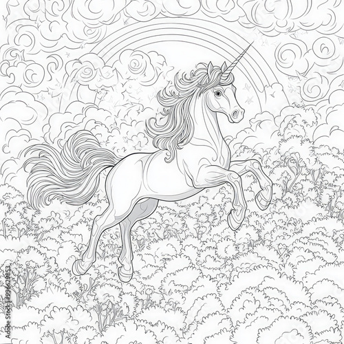 A magical unicorn in a rain...