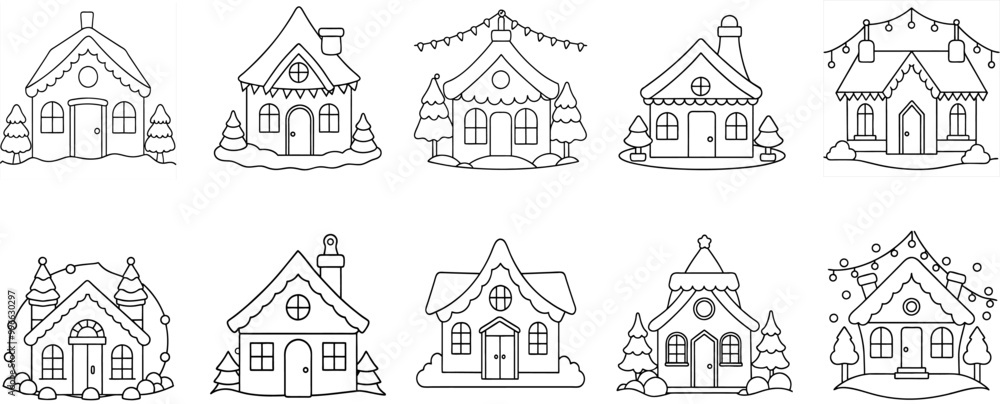 Christmas Snow Cartoon House Line Drawing Christmas Snow Cartoon House Line Drawing