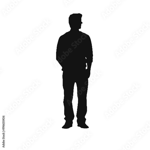 Joyful Man Standing Silhouette Vector Illustration