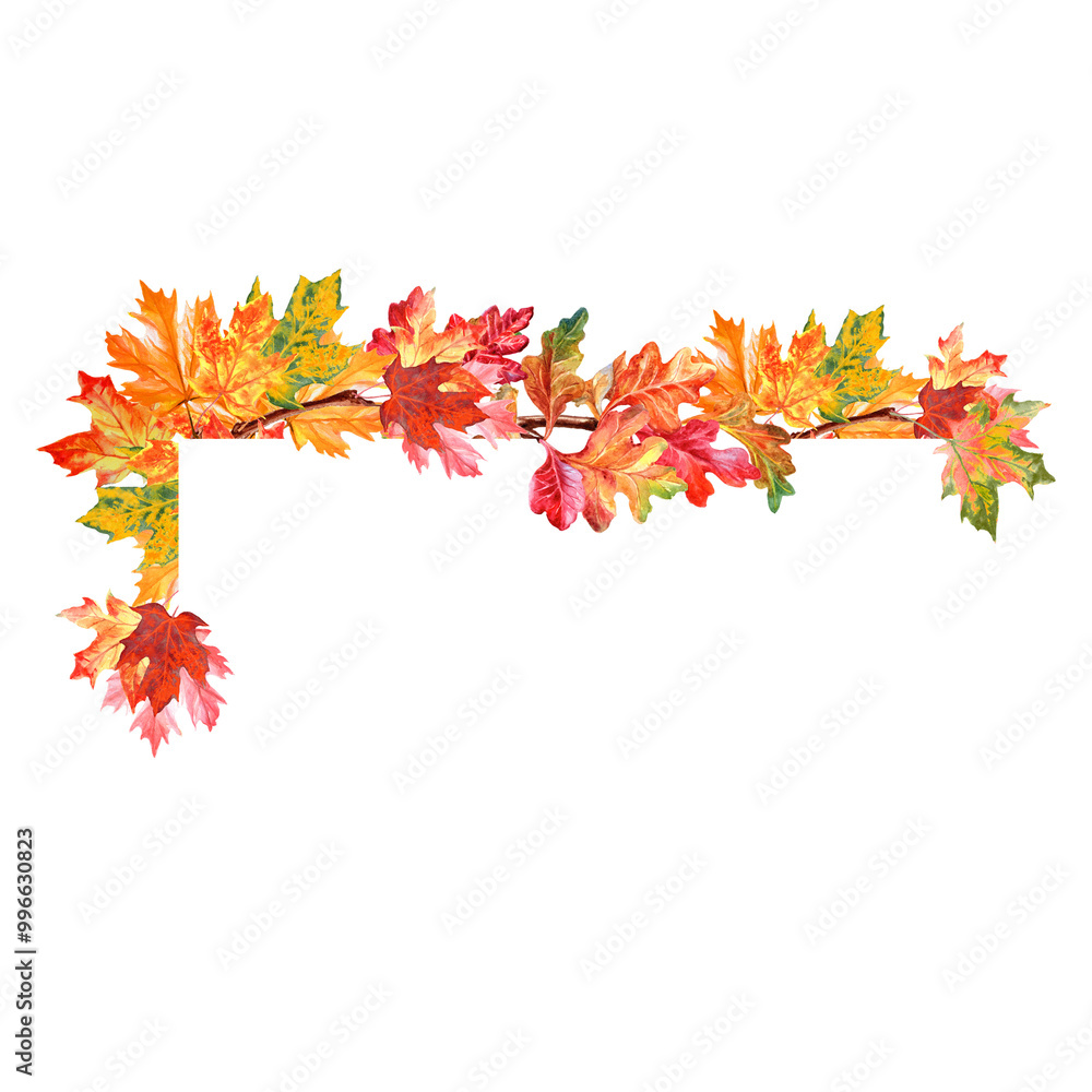 Vignette of bright watercolour autumn leaves Vignette of bright watercolour autumn leaves