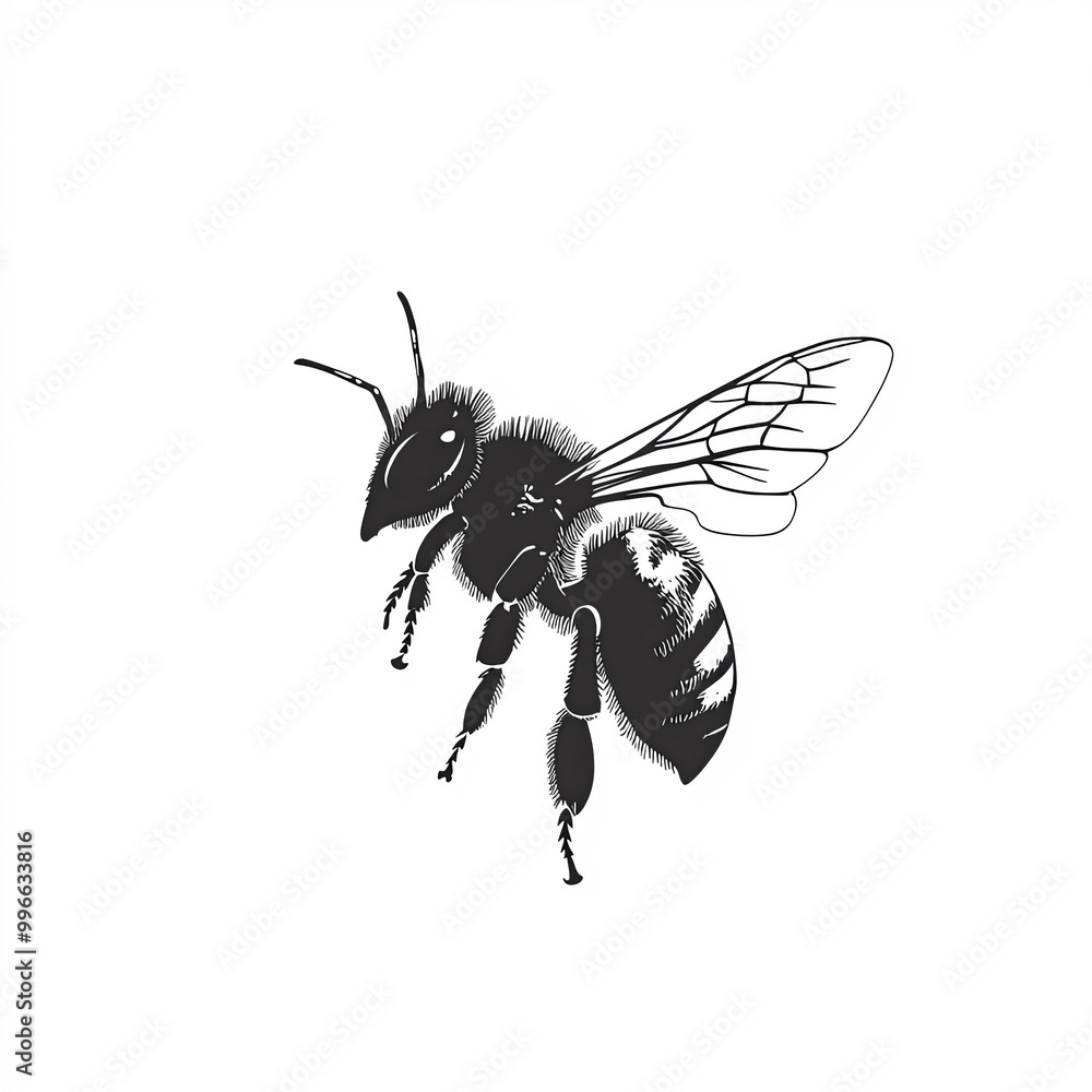 Honey Bee Silhouette, Illustration Isolated On White Background Honey Bee Silhouette, Illustration Isolated On White Background