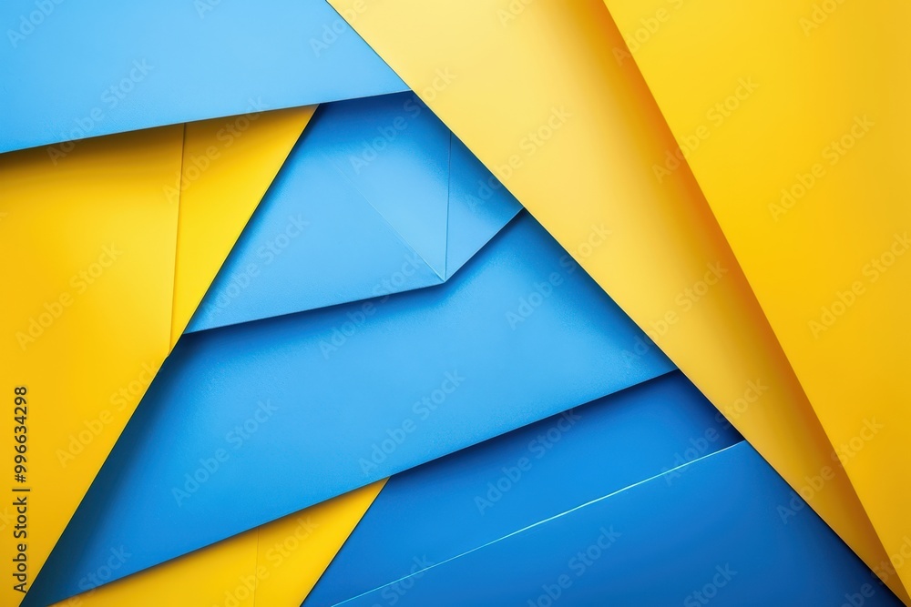 A colorful paper cutout of a blue and yellow triangle, generative ai image A colorful paper cutout of a blue and yellow triangle, generative ai image