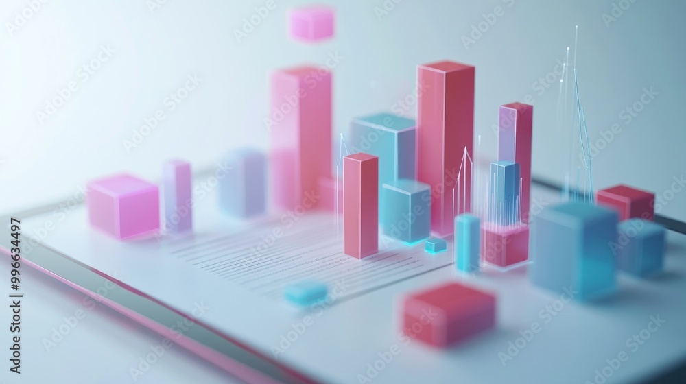 3D data visualization with colorful bars and lines on a digital interface. 3D data visualization with colorful bars and lines on a digital interface.