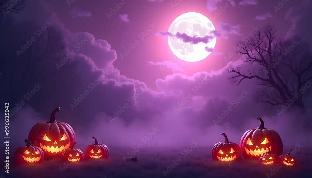Fototapeta premium halloween background with pumpkins and bats