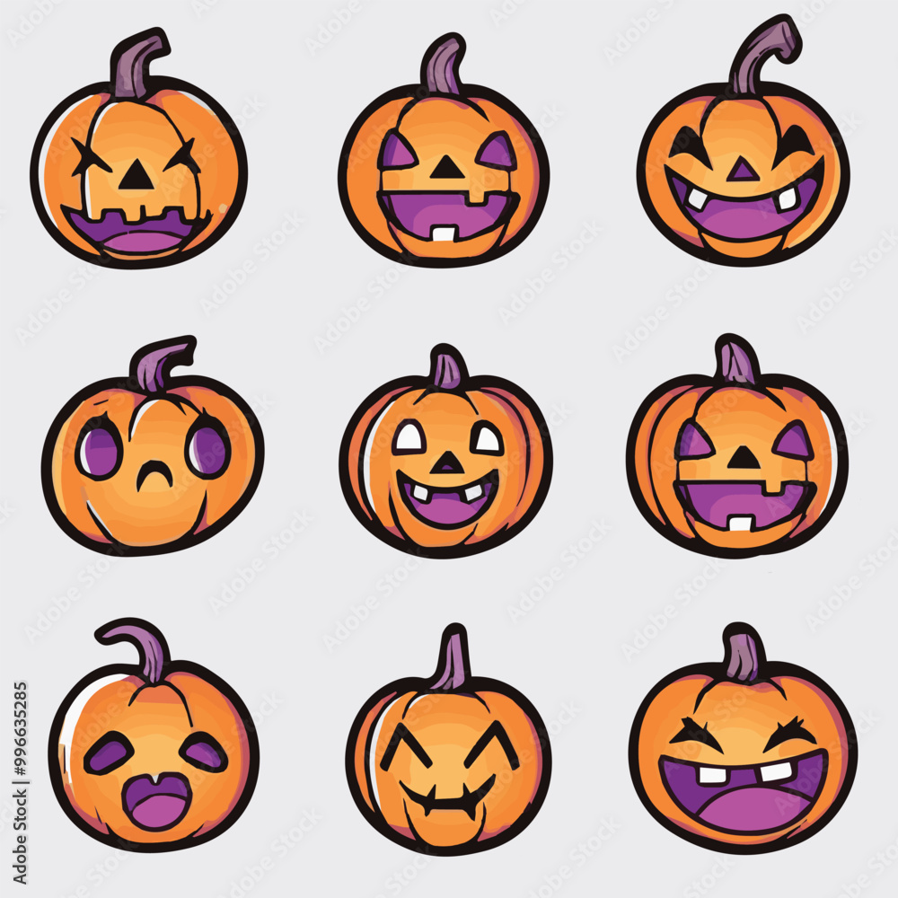 Sticker emoji set of Funny cheeky Halloween cute pumpkin Sticker emoji set of Funny cheeky Halloween cute pumpkin