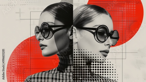 Retro futuristic poster with 80s and 90s high fashion aesthetic. Grunge noise Creative Mixed media collage. Stylish vintage backdrop, grunge graphic design style.