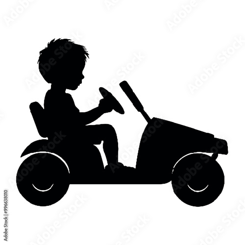 Little Boy on a Fun Drive Silhouette Vector Illustration Transparent Background