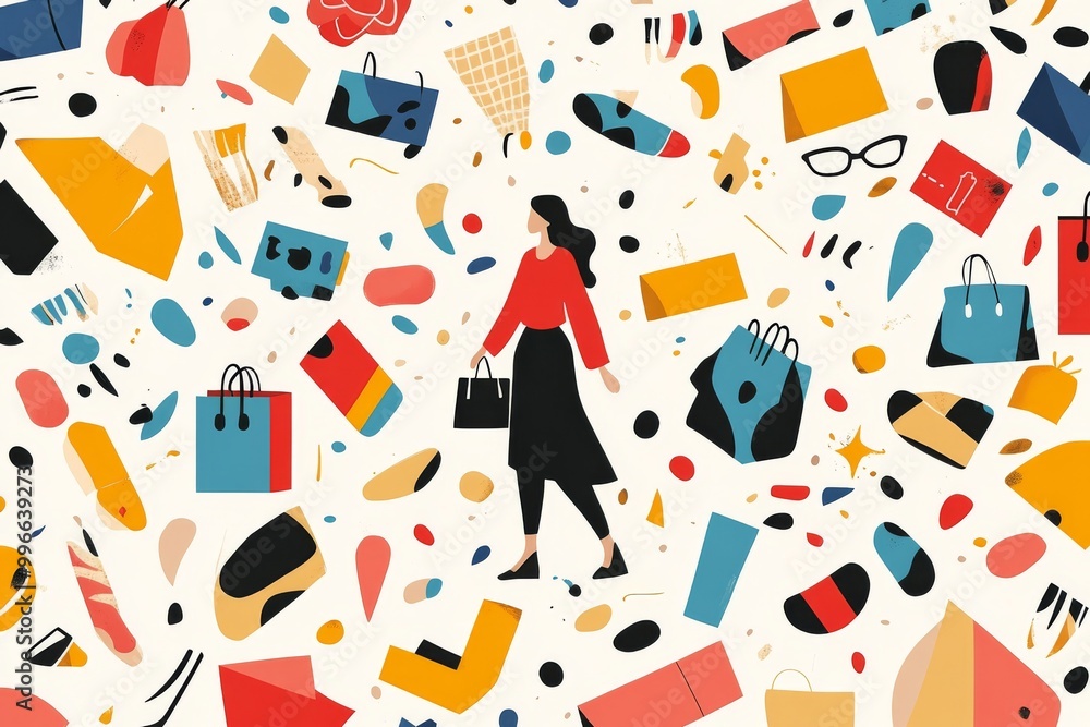 terrazzo pattern with scattered shopping-related elements illustration terrazzo pattern with scattered shopping-related elements illustration