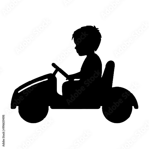 Little Boy Driving Toy Car Silhouette Vector Illustration Transparent Background