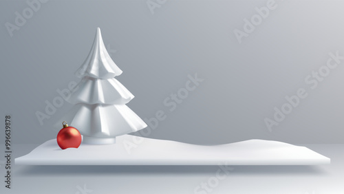Minimalist 3D Christmas Trees on a Snowy Winter Landscape