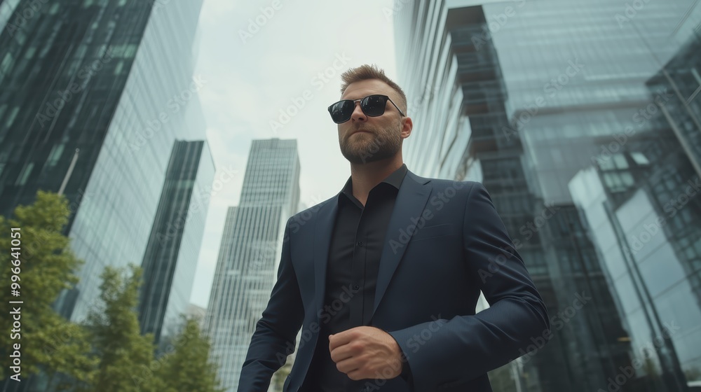 Modern Businessman in Navy Suit Striding Through Urban Landscape with Confidence and Style Modern Businessman in Navy Suit Striding Through Urban Landscape with Confidence and Style