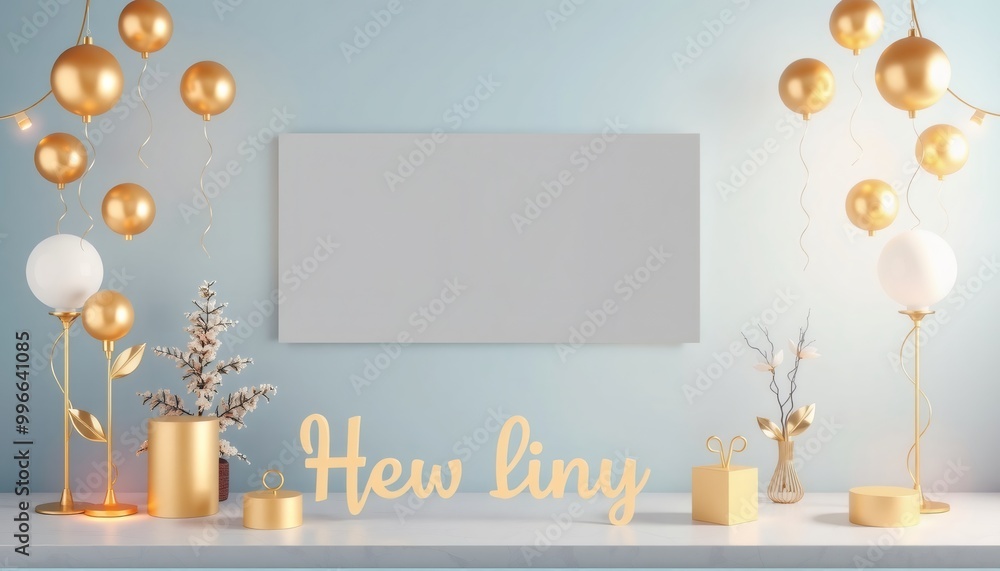 Golden balloons and lamps with Golden balloons and lamps with