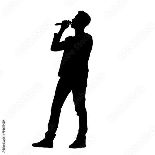 Silhouette of a Man Singing – Transparent Background, Black and White Vector Logo Illustration