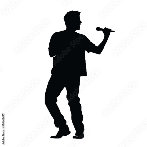 Male Singer Silhouette – Black and White Vector Art on Transparent Background for Logo Design