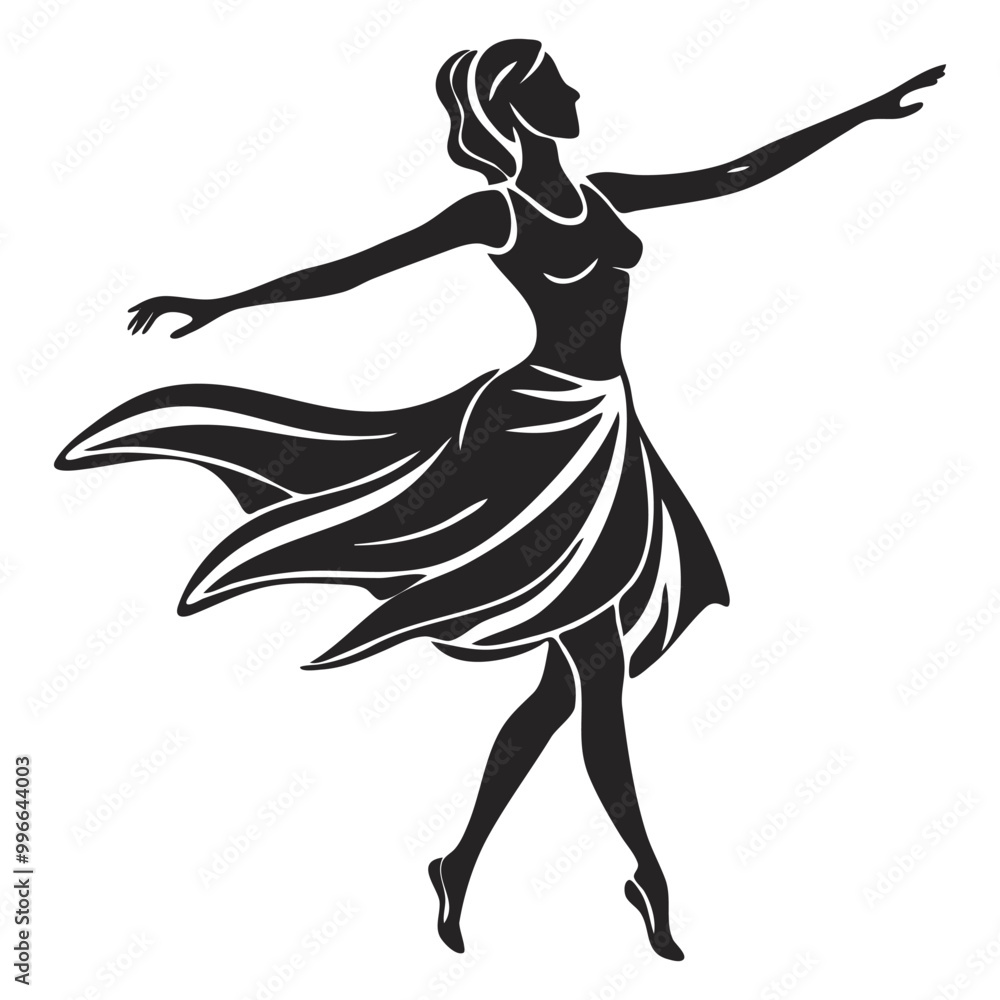 Stencil art of a dancing girl silhouette Stencil art of a dancing girl silhouette