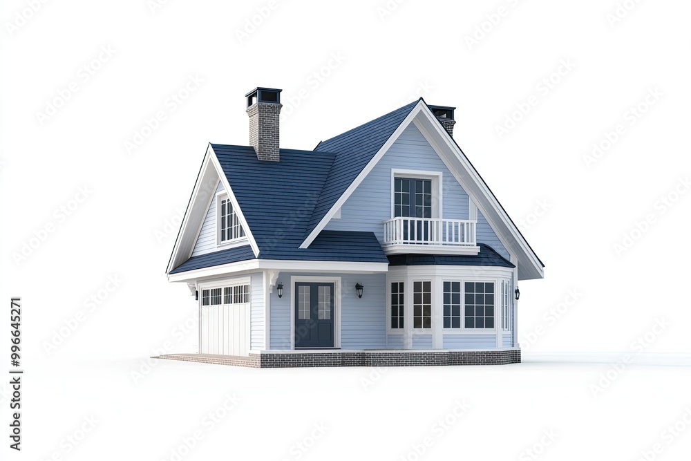 luxury classic indigo chalet house with classic garden lamp isolated on white background luxury classic indigo chalet house with classic garden lamp isolated on white background