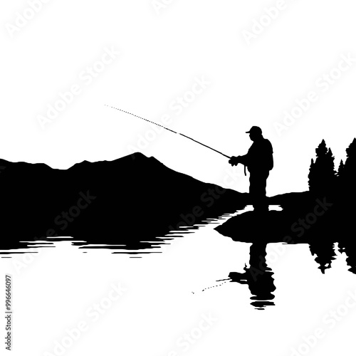 Country Fisherman Silhouette Vector Illustration