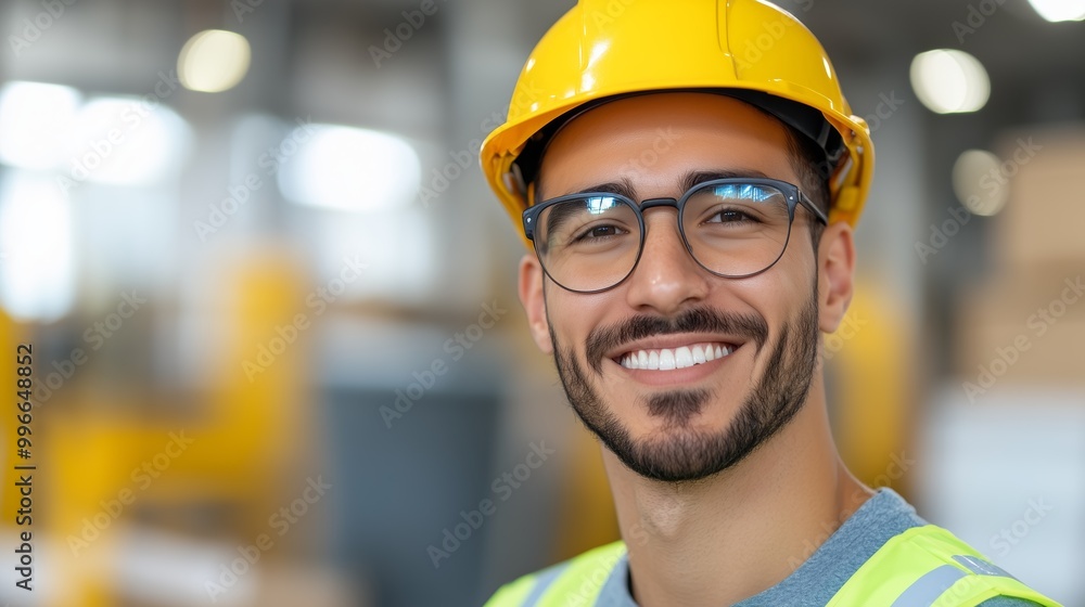 A cheerful construction worker in a yellow hard hat and safety vest smiles confidently at a work site, with machinery in the background.
A cheerful construction worker in a yellow hard hat and safety vest smiles confidently at a work site, with machinery in the background.