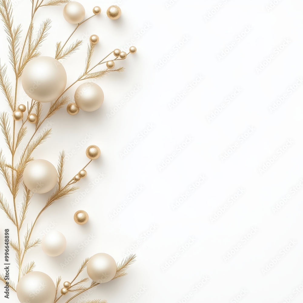 Obraz premium A white background with a gold leafy tree with many gold balls on it