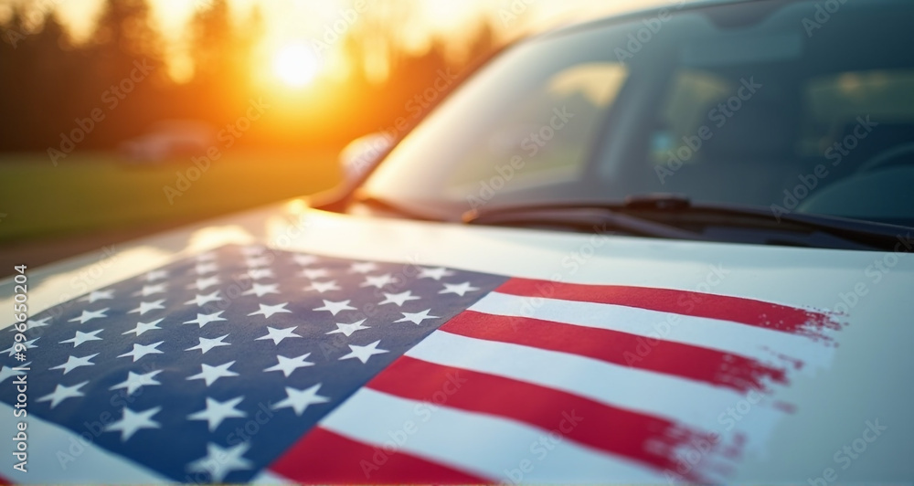 american flag on the car