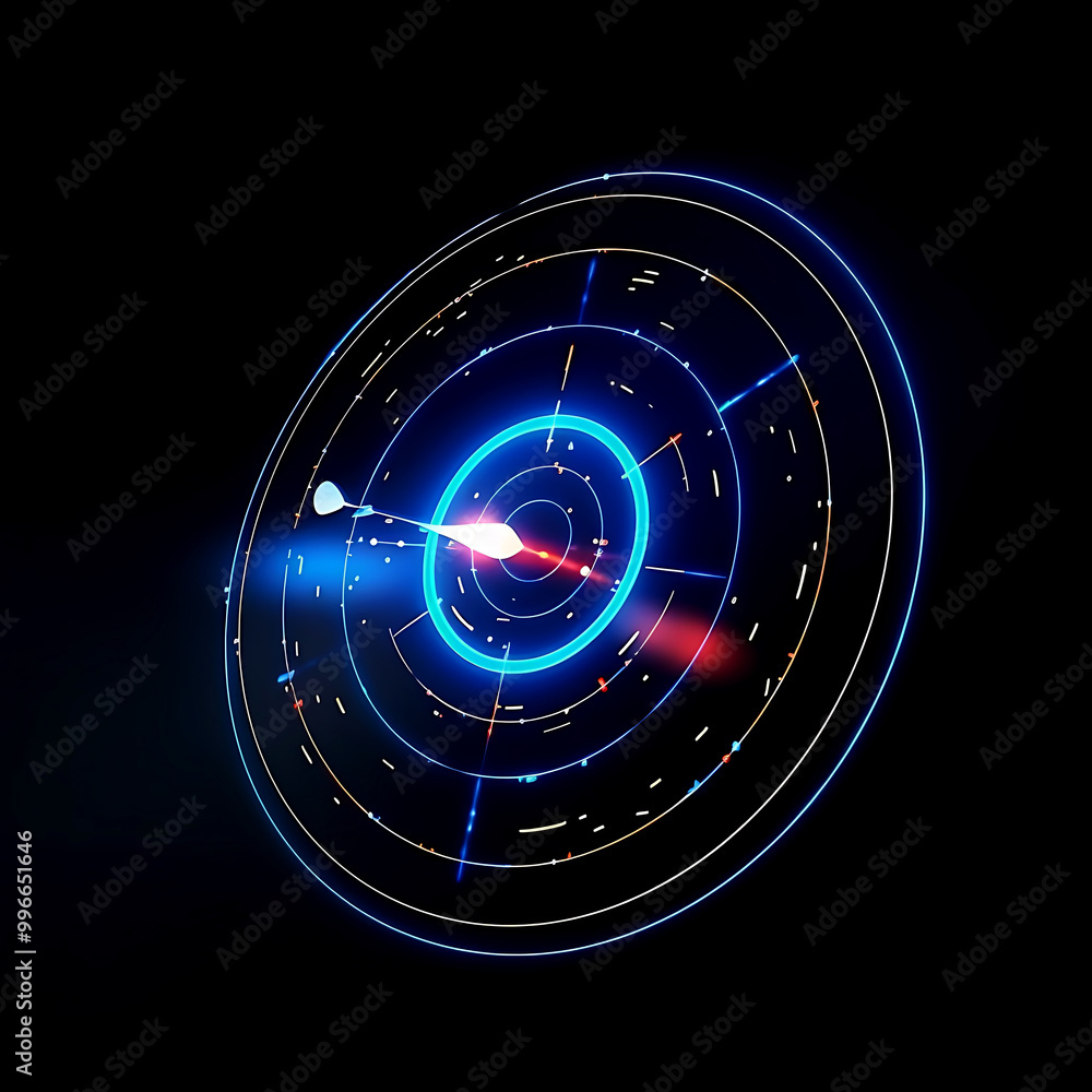 A target with an arrow in the center, icon on a black background A target with an arrow in the center, icon on a black background