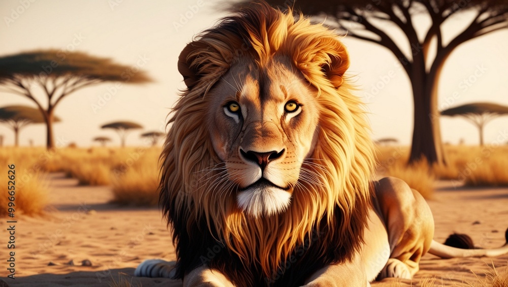 Naklejka premium Wildlife Photography of a Beautiful Male Lion in Natural Habitat