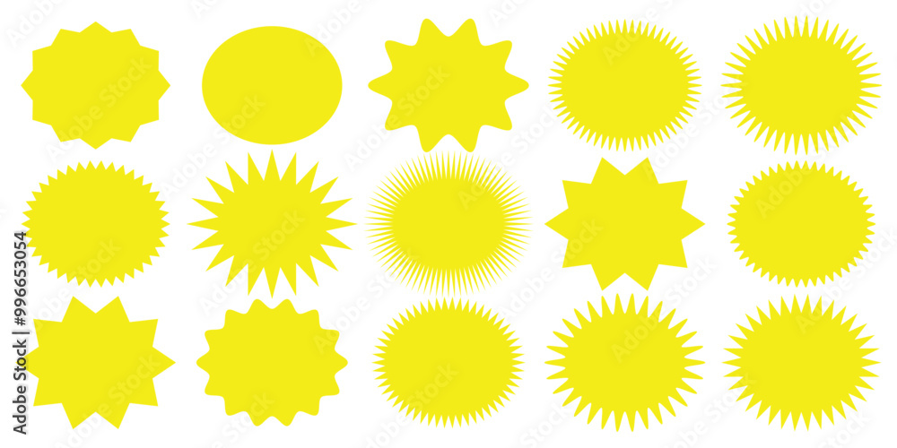 Starburst, sunburst, burst, badge, sticker, stamp, seal or label, flat vector icon, design element. Starburst, sunburst, burst, badge, sticker, stamp, seal or label, flat vector icon, design element.