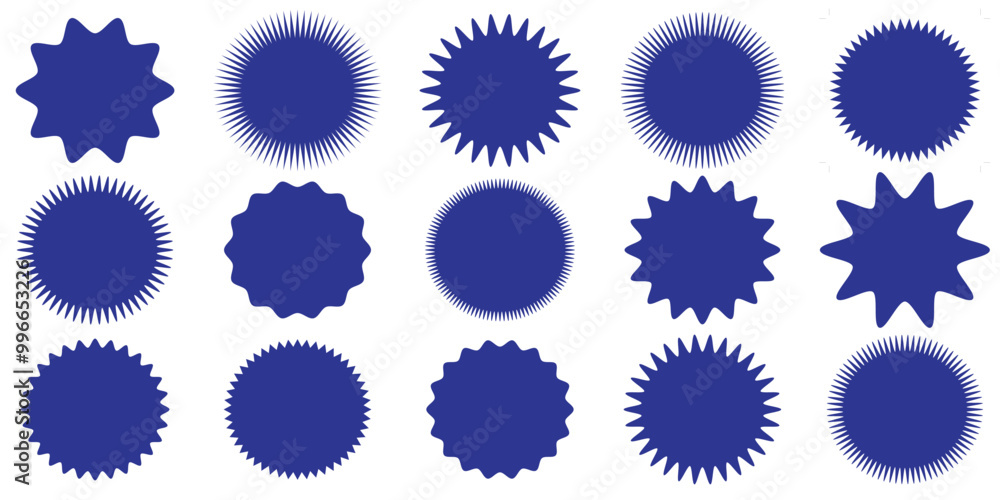 Starburst, sunburst, burst, badge, sticker, stamp, seal or label, flat vector icon, design element. Starburst, sunburst, burst, badge, sticker, stamp, seal or label, flat vector icon, design element.