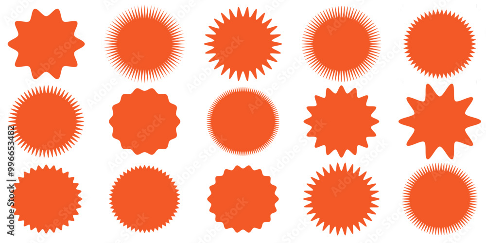 Starburst, sunburst, burst, badge, sticker, stamp, seal or label, flat vector icon, design element. Starburst, sunburst, burst, badge, sticker, stamp, seal or label, flat vector icon, design element.