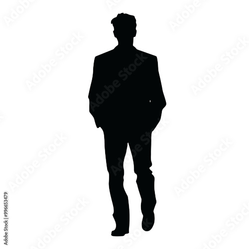 Stylish Man in Jacket Silhouette – Black and White Vector Logo for Tattoos, Icons, and Advertisements