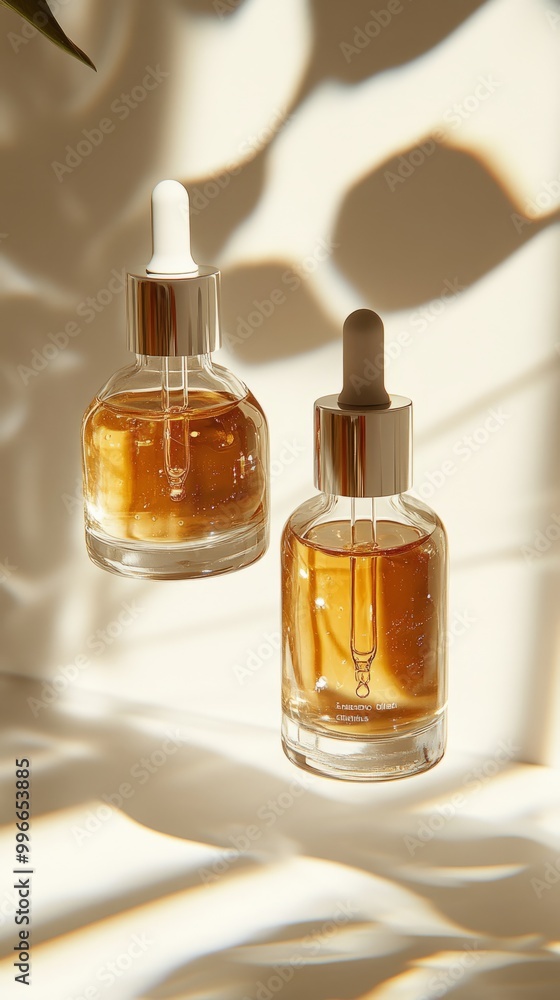 Two floating ampoule bottles at slight angles  