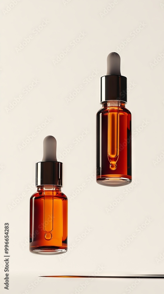 Two floating ampoule bottles at slight angles Two floating ampoule bottles at slight angles