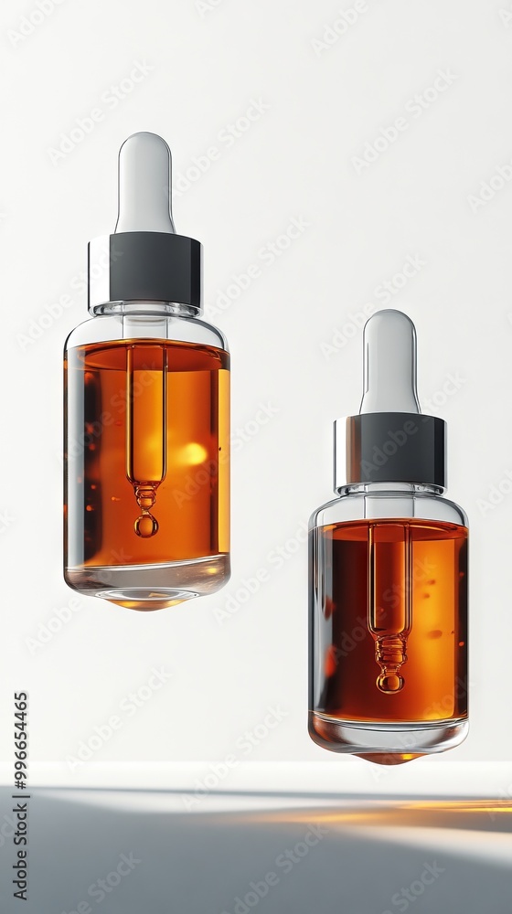 Two floating ampoule bottles at slight angles Two floating ampoule bottles at slight angles