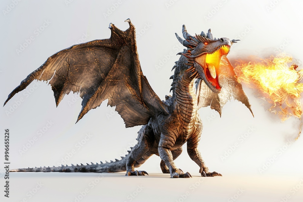 Fierce fire-breathing dragon in action Fierce fire-breathing dragon in action