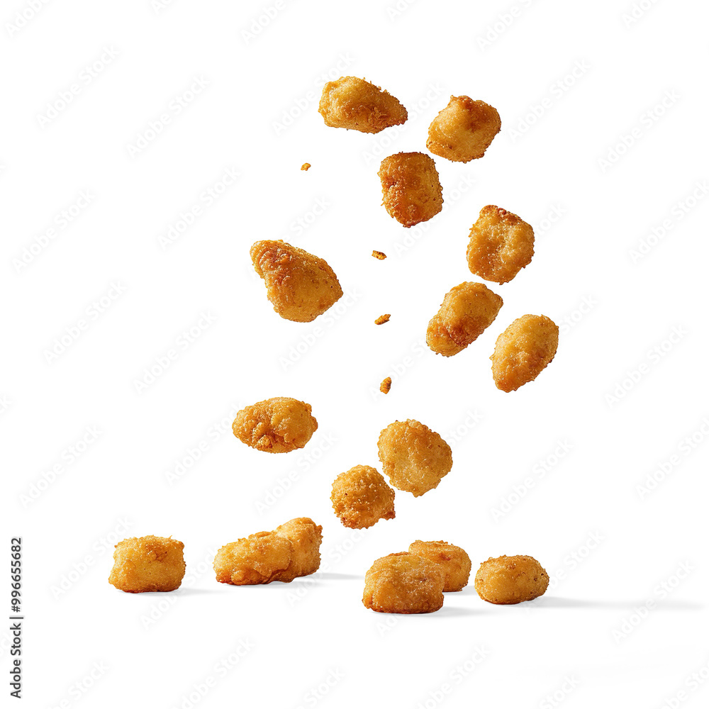 Floating Golden Brown Chicken Nuggets on a Transparent Background Floating Golden Brown Chicken Nuggets on a Transparent Background