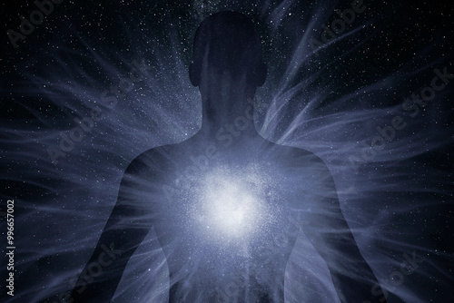 illustration of human body with energy beams