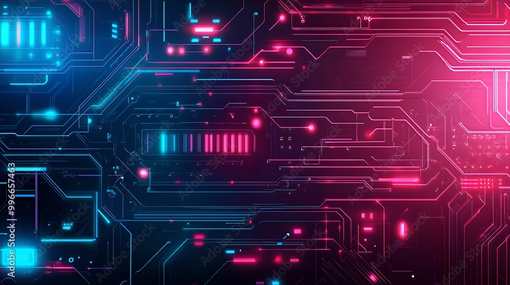 Futuristic Circuit Board with Glowing Lines, technology, neon, digital, design Futuristic Circuit Board with Glowing Lines, technology, neon, digital, design