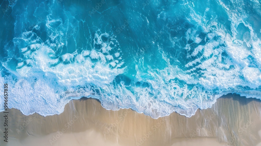 Aerial view of ocean waves crashing on sandy beach. Coastal landscape. Aerial view of ocean waves crashing on sandy beach. Coastal landscape.