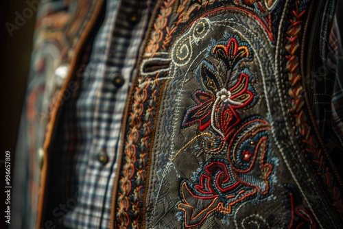 Colorful embroidered textile pattern on traditional vest photo