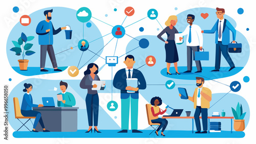 Professional Networking Scenes: Line Art Illustrations of Business Events, Online Networking, and Informal Meetups
