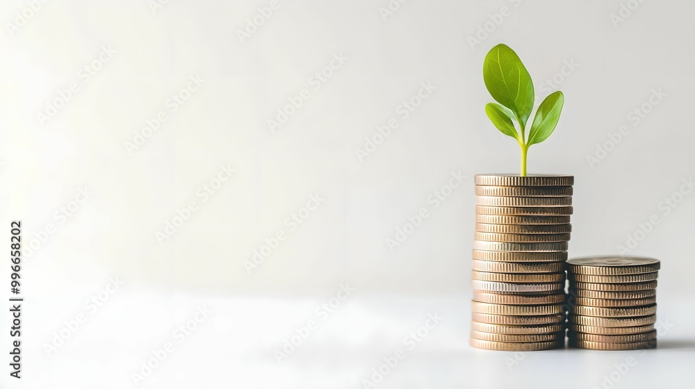 Stack of Coins with Plant Growth Symbolizing Investment and Prosperity, finance, economy, savings, wealth Stack of Coins with Plant Growth Symbolizing Investment and Prosperity, finance, economy, savings, wealth