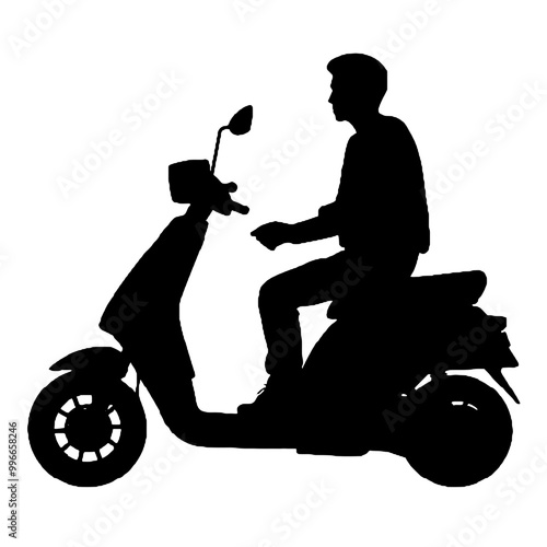 Electric scooter Silhouette Vector on white background, Man Riding an electric Scooter Silhouette vector illustration.