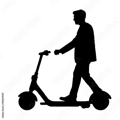 Electric scooter Silhouette Vector on white background, Man Riding an electric Scooter Silhouette vector illustration.